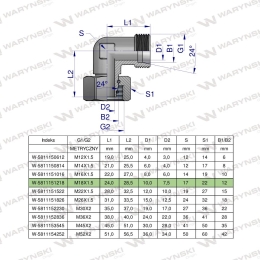 Kolanko hydrauliczne metryczne AB M18x1.5 12L (XEVW) Waryński ( sprzedawane po 5 )