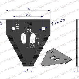 Nóż żniwny 80x76x2.7mm otwór 6.5 zastosowanie 1096606 420100046 Schumacher WARYŃSKI ( sprzedawane po 25 )
