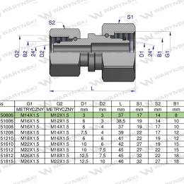 Złączka hydrauliczna metryczna AA M14x1.5 08L x M12x1.5 06L Waryński ( sprzedawane po 2 )