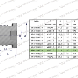 Korek hydrauliczny metryczny (na imbus) M26x1.5 ED Waryński ( sprzedawane po 5 )