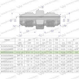 Złączka hydrauliczna calowa BB 9/16" UNF (JIC) Waryński ( sprzedawane po 2 )