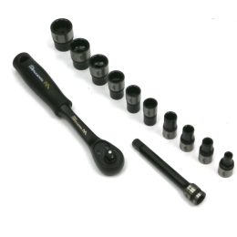 Zestaw 12 el. nasadki 1/4  przedłużka 7.5 cm grzechotka 4 5.5  6 7 8 9 10 12 13 14 Waryński