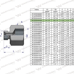 Tulejka różnicowa hydrauliczna calowa AB 1/4"GZ x 3/8"GW BSP Waryński ( sprzedawane po 2 )