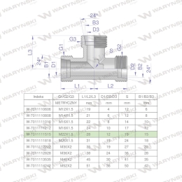Trójnik hydrauliczny metryczny BBB M22x1.5 15L (XT) Waryński ( sprzedawane po 5 )