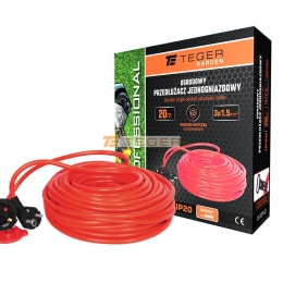 Przedłużacz jednogniazdowy, ogrodowy PROFESSIONAL, 3X1,5mm, IP20, H05VV-F, z uziemieniem, cert. CE / 20M, Teger