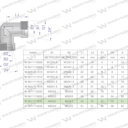Kolanko hydrauliczne metryczne BB M45x2 35L (XW) Waryński