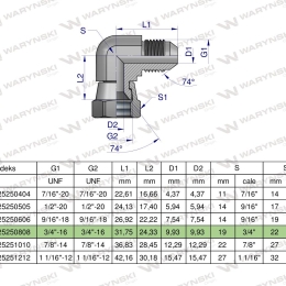 Kolanko hydrauliczne calowe AB 3/4" UNF (JIC) Waryński
