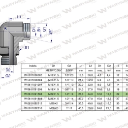 Kolanko hydrauliczne nastawne BB M22x1.5 15L x 1/2"BSP z regulacją Waryński ( sprzedawane po 2 )