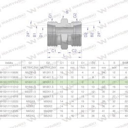 Złączka hydrauliczna metryczna BB M16x1.5 10L (XG) Waryński ( sprzedawane po 10 )
