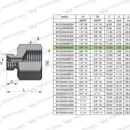 Tulejka różnicowa hydrauliczna calowa AB 3/8"GZ x 1/8"GW BSP Waryński ( sprzedawane po 2 )