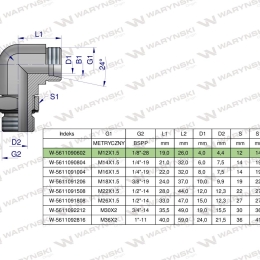 Kolanko hydrauliczne nastawne BB M12x1.5 06L x 1/8" BSP z regulacją Waryński