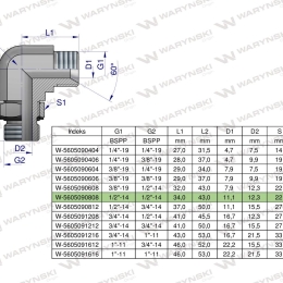 Kolanko hydrauliczne nastawne calowe BB 1/2" x 1/2" BSP z regulacją Waryński