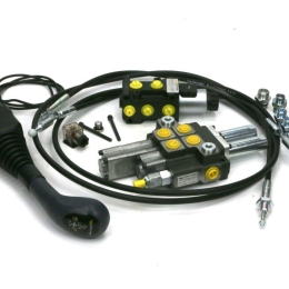 Zestaw 40L do ładowacza czołowego: Rozdzielacz 2-sek.(1 pływająca) + Elektrozawór + Joystick z przyciskiem na kulkę + El.zł.+ Linki 2000mm Waryński