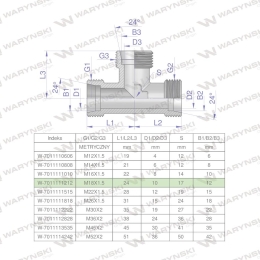 Trójnik hydrauliczny metryczny BBB M18x1.5 12L (XT) Waryński ( sprzedawane po 5 )