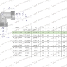 Kolanko hydrauliczne metryczne BB M12x1.5 06L (XW) Waryński ( sprzedawane po 5 )