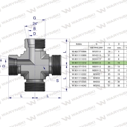 Czwórnik hydrauliczny metryczny BBBB M18x1.5 12L Waryński