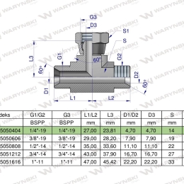 Trójnik hydrauliczny symetryczny calowy BAB 1/4" BSP (XEVT) Waryński