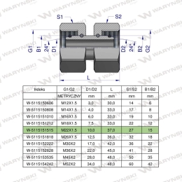 Złączka hydrauliczna metryczna AA M22x1.5 15L Waryński ( sprzedawane po 5 )
