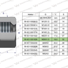 Nakrętka hydrauliczna metryczna (M18L) M26x1.5 18L Waryński ( sprzedawane po 10 )
