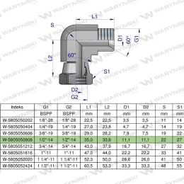 Kolanko hydrauliczne calowe AB 1/2" BSP Waryński
