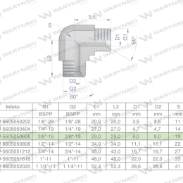 Kolanko hydrauliczne calowe BB 3/8" BSP (XW) Waryński ( sprzedawane po 5 )