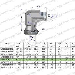 Kolanko hydrauliczne calowe AB 3/4" BSP Waryński
