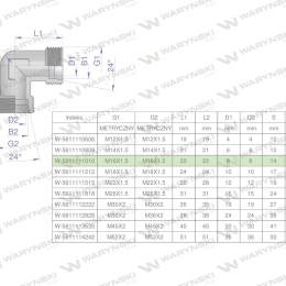 Kolanko hydrauliczne metryczne BB M16x1.5 10L (XW) Waryński ( sprzedawane po 5 )