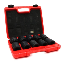 Zestaw nasadek udarowych  1"  10 cz. 24. 27. 30. 32. 33. 34 .36. 38. 41. 46  mm ze stali CrMo DIN 3129 Waryński