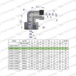 Kolanko hydrauliczne metryczne AB M14x1.5 08L (XEVW) Waryński ( sprzedawane po 2 )