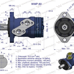 Silnik hydrauliczny orbitalny WMP 80 cm?/obr (140 bar / max.175 bar) Waryński