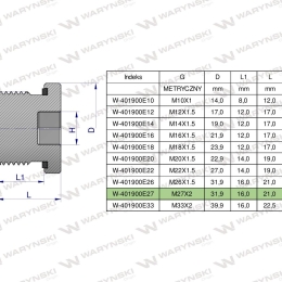 Korek hydrauliczny metryczny (na imbus) M27x2 ED Waryński ( sprzedawane po 2 )