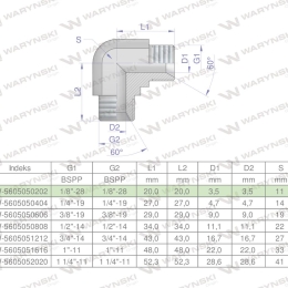Kolanko hydrauliczne calowe BB 1/8" BSP (XW) Waryński ( sprzedawane po 2 )