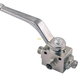 Zawór kulowy hydrauliczny 3-drogowy 3/2 M14x1.5 08L z otworami mocującymi 500 bar Waryński