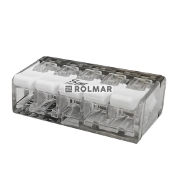 Szybkozłączka elektryczna 5 otworowa z zapadką. przewód- linka. drut  0.5-4 mm2 ( pakowane po 10 szt. )