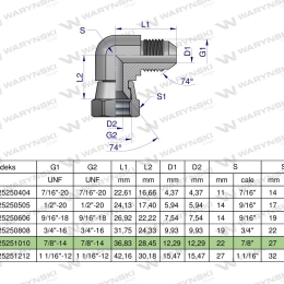 Kolanko hydrauliczne calowe AB 7/8" UNF (JIC) Waryński