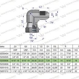 Kolanko hydrauliczne calowe AB 9/16" UNF (JIC) Waryński