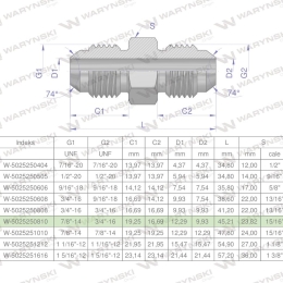 Złączka hydrauliczna redukcyjna calowa BB 7/8" x 3/4" UNF (JIC) Waryński ( sprzedawane po 2 )