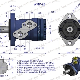 Silnik hydrauliczny orbitalny WMP 25 cm?/obr (100 bar / max.175 bar) Waryński
