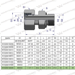Przyłączka hydrauliczna AB (EVGE) M45x2 35L x 1 1/4" BSP ED Waryński