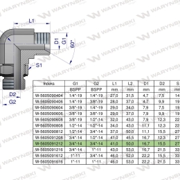 Kolanko hydrauliczne nastawne calowe BB 3/4" x 3/4" BSP z regulacją Waryński