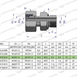 Przyłączka hydrauliczna metryczna AB (EVGE) M16x1.5 10L x M14x1.5 ED Waryński ( sprzedawane po 2 )