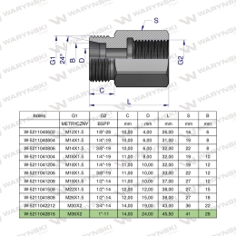 Tulejka różnicowa hydrauliczna AB M36x2 28L GZ x 1" BSP GW Waryński