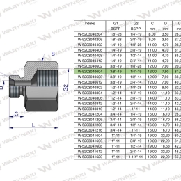 Tulejka różnicowa hydrauliczna calowa AB 3/8"GZ x 1/4"GW BSP Waryński ( sprzedawane po 2 )