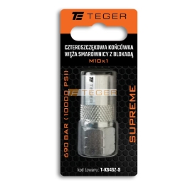 Czteroszczękowa końcówka węża smarownicy z blokadą M10x1. 690 BAR (10000 PSI) Supreme TEGER