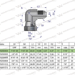 Kolanko hydrauliczne calowe AB 7/16" UNF (JIC) Waryński