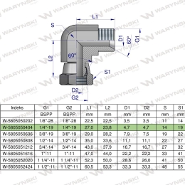 Kolanko hydrauliczne calowe AB 1/4" BSP Waryński