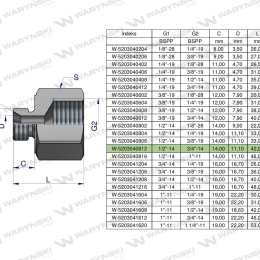 Tulejka różnicowa hydrauliczna calowa AB 1/2"GZ x 3/4"GW BSP Waryński ( sprzedawane po 2 )