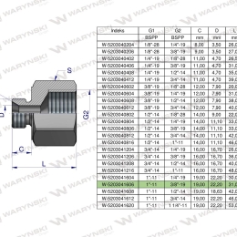 Tulejka różnicowa hydrauliczna calowa AB 1"GZ x 3/8"GW BSP Waryński