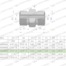 Złączka hydrauliczna calowa BB 13/16" ORFS (UNF) Waryński ( sprzedawane po 2 )