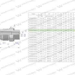 Przyłączka hydrauliczna BB 1/2"UNF (JIC) x M14x1.5 (XGE) Waryński ( sprzedawane po 2 )